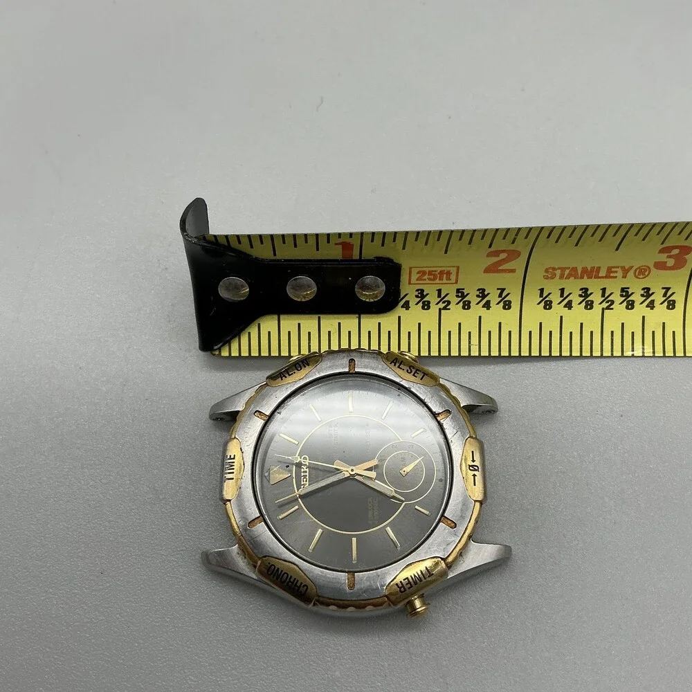 Seiko Men Watch 32mm Black Dial Two Tone Alarm Chrono 8V20 For Parts Not Running
